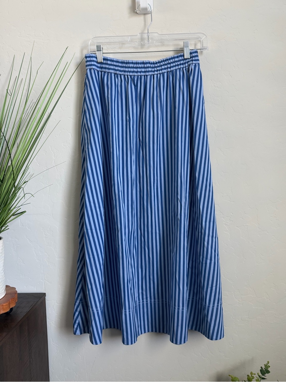 Madewell NWT Dark Blue & Light Blue Striped Cotton Midi Skirt Pockets Size - Picture 2 of 8